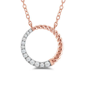 Rope & Graduating Diamond Line Round Pendant