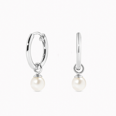 Sterling Silver - Pearl Huggie Earrings Silver - Kirsten
