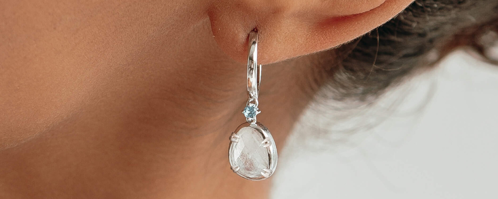 Sterling Silver - Silver Rainbow Moonstone Earrings - Victoria