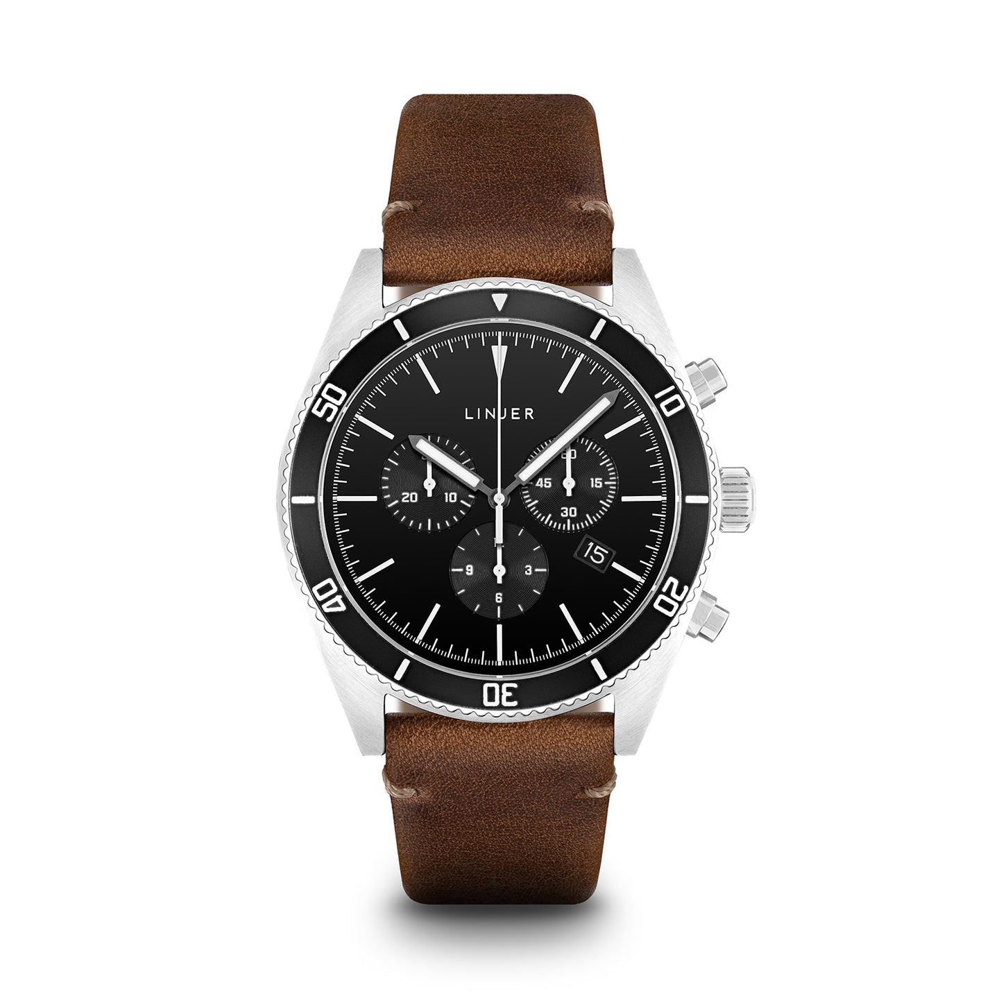 black dial leather strap watch