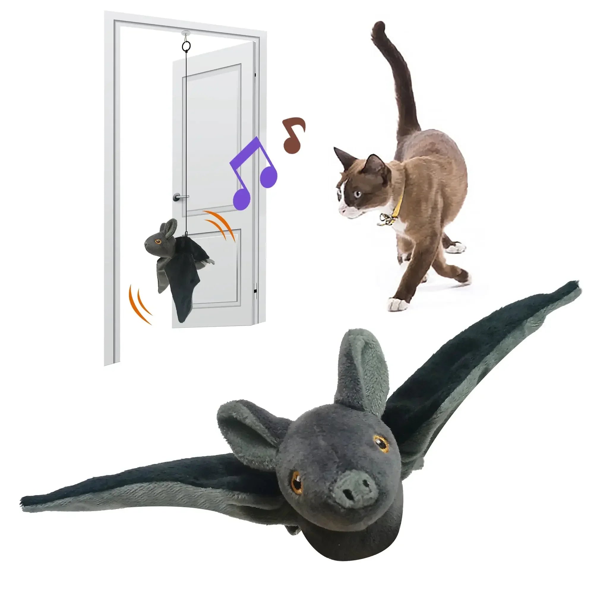 Flapping Bat Cat Toys Interactive Plush Birds Door Hanging Vivid Chirping Toy 3 Modes Pet Kitten Cat Chase Exercise Fishing Toy