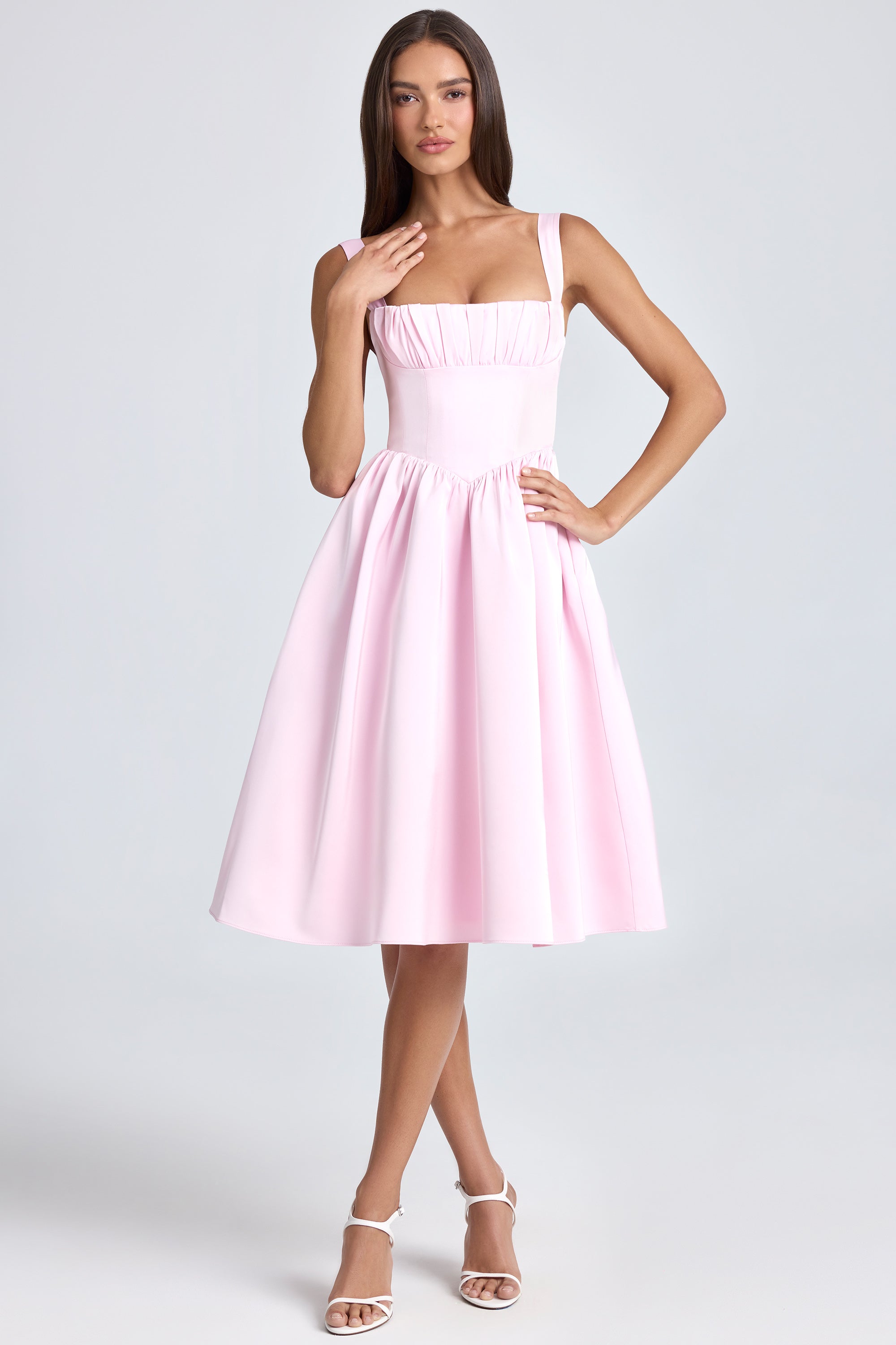 Draped Corset Midaxi Dress in Blush