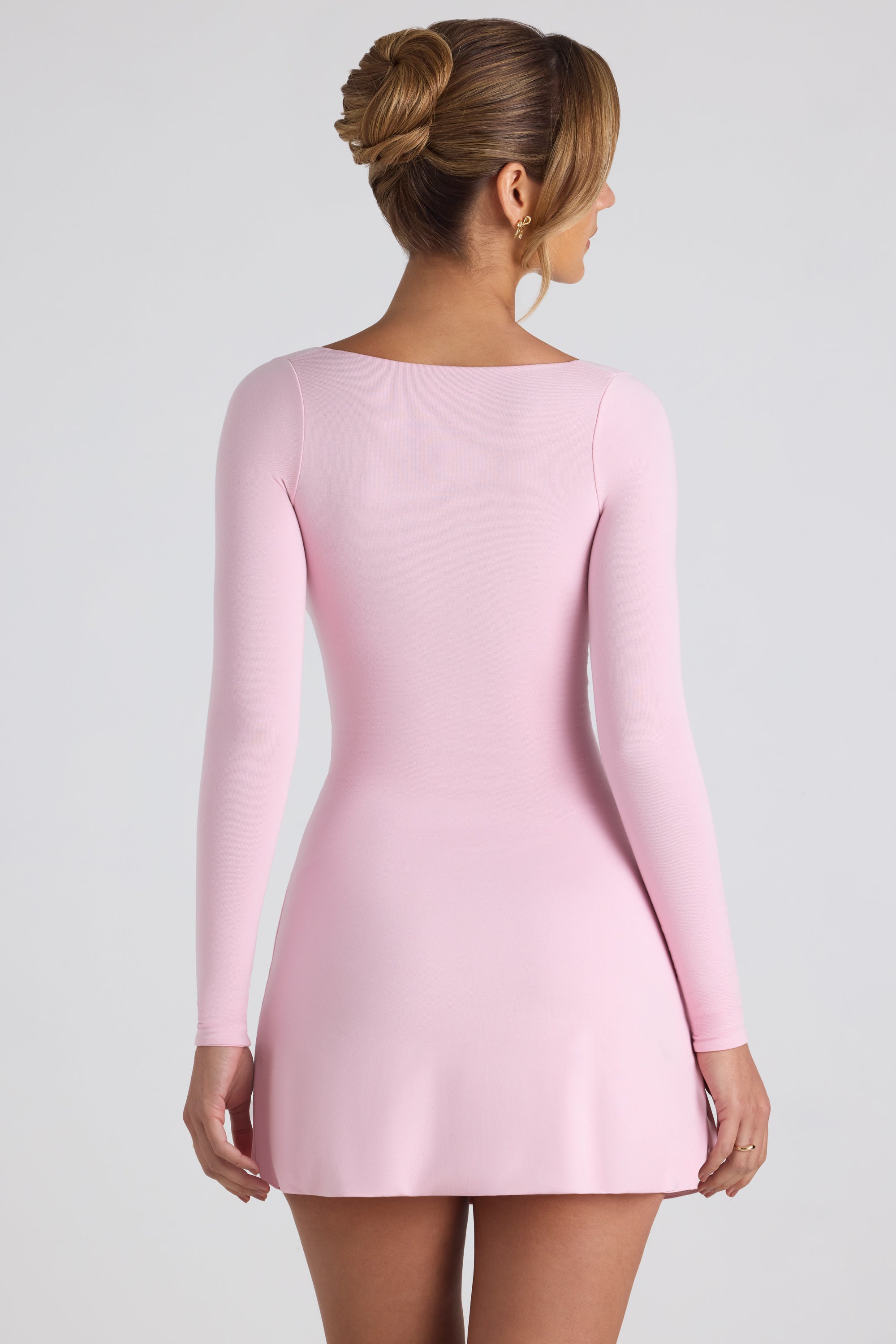 Modal Bow-Embellished Sweetheart-Neck A-Line Mini Dress in Soft Pink