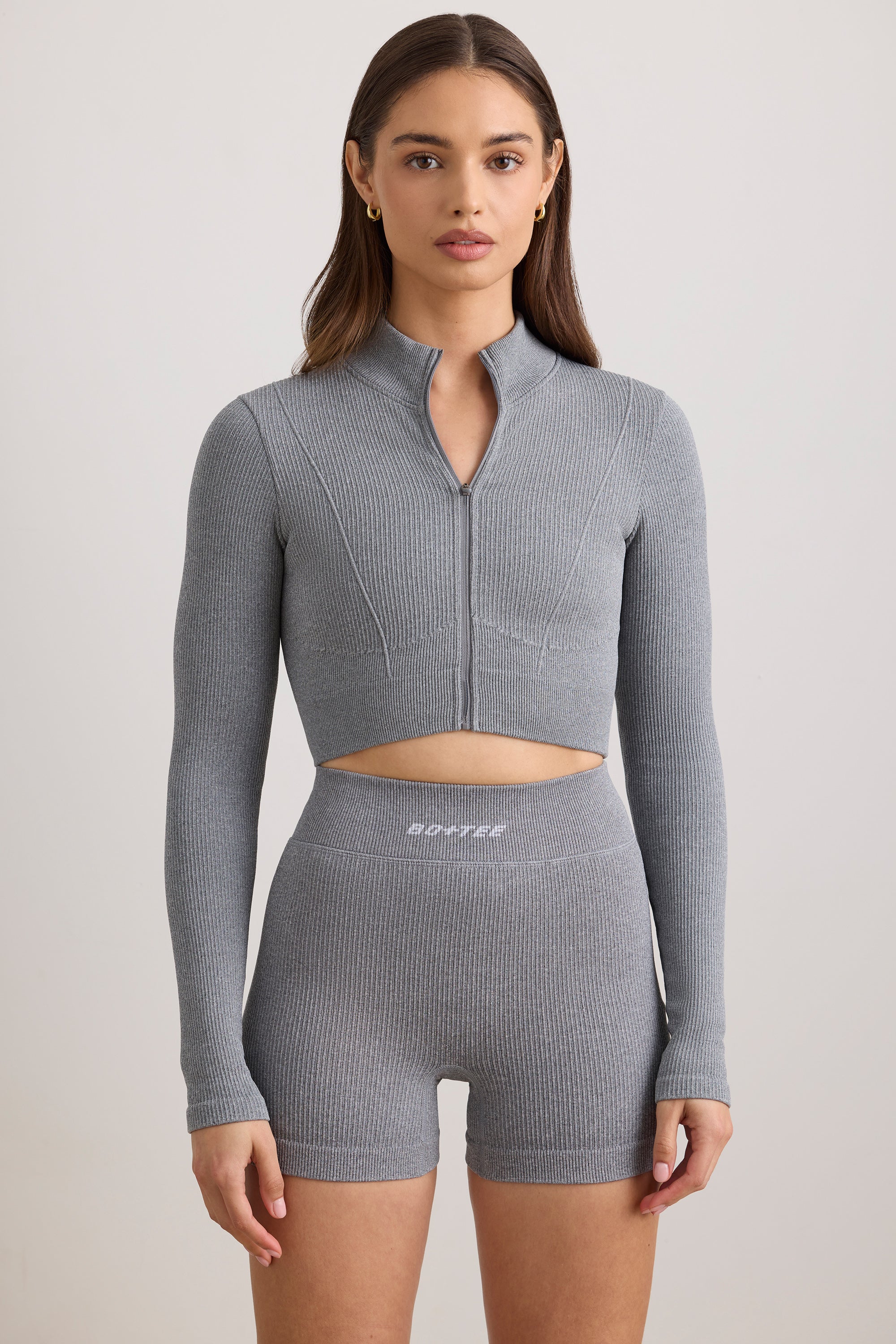 FlexiRib Cropped Jacket in Grey Melange