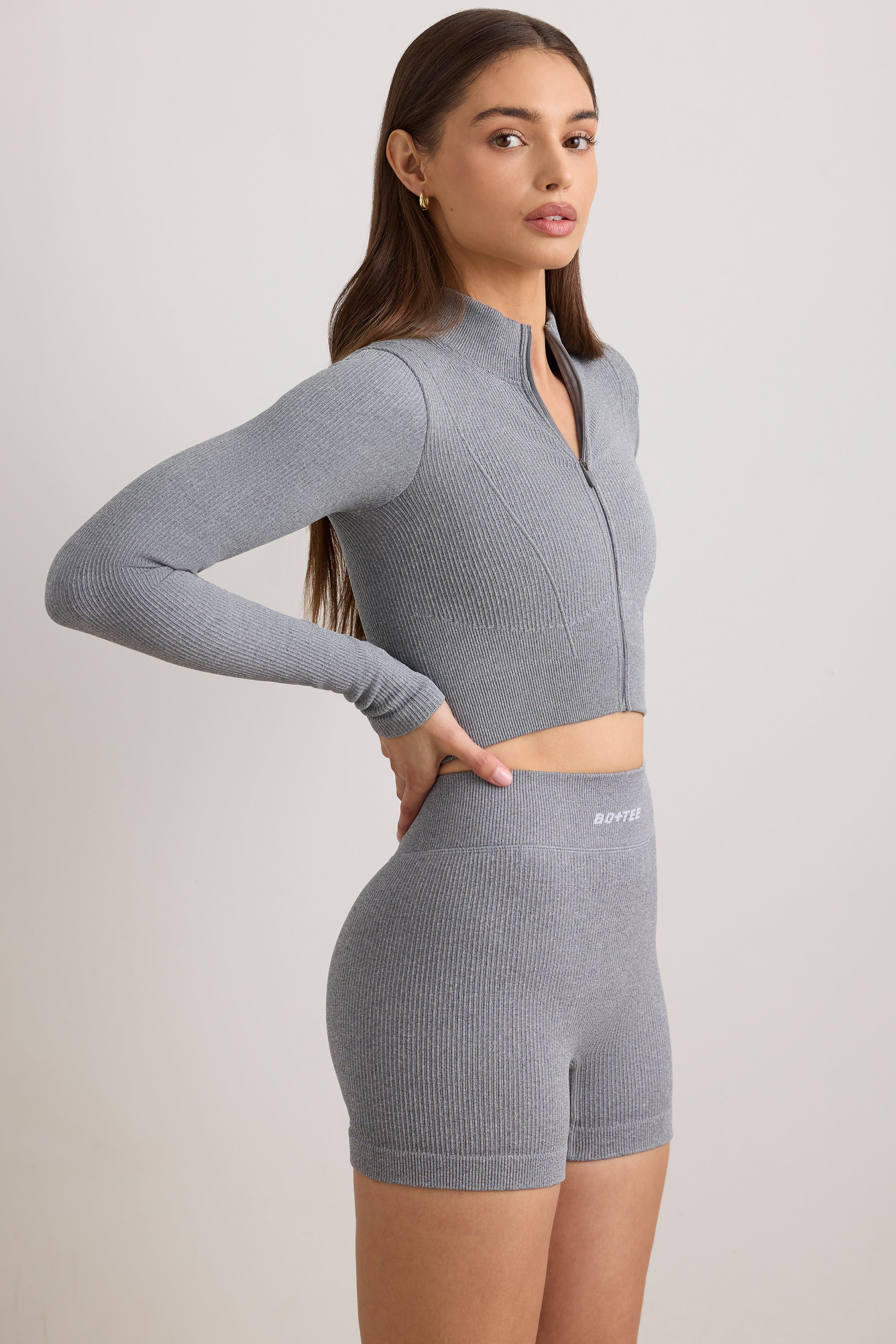 FlexiRib Cropped Jacket in Grey Melange