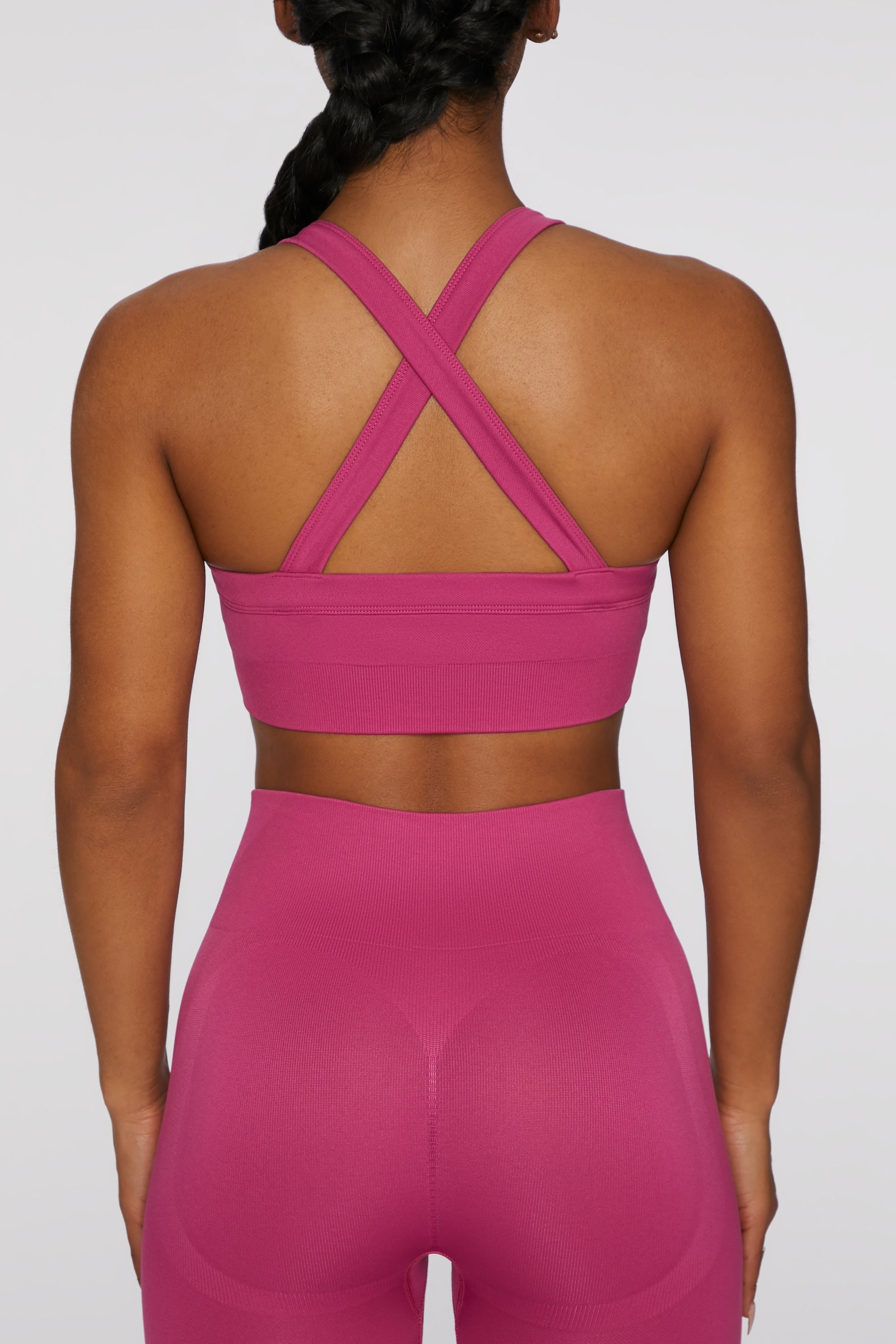 Cross Back Sports Bra in Dark Pink