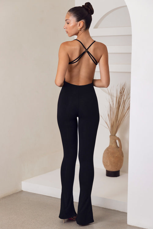 High Waist Split Flare Leggings in Black