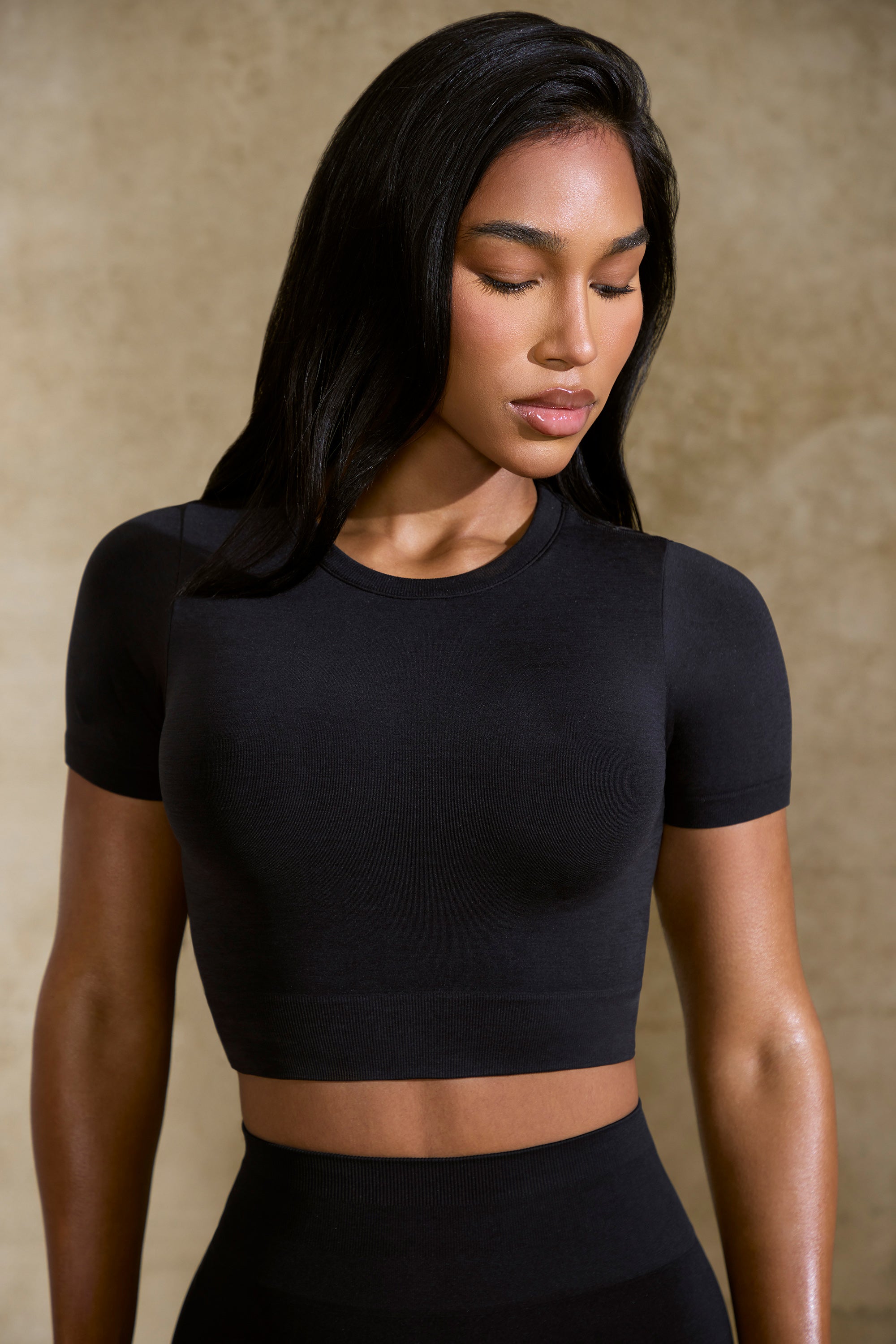 Define Luxe Baby Tee Crop Top in Black