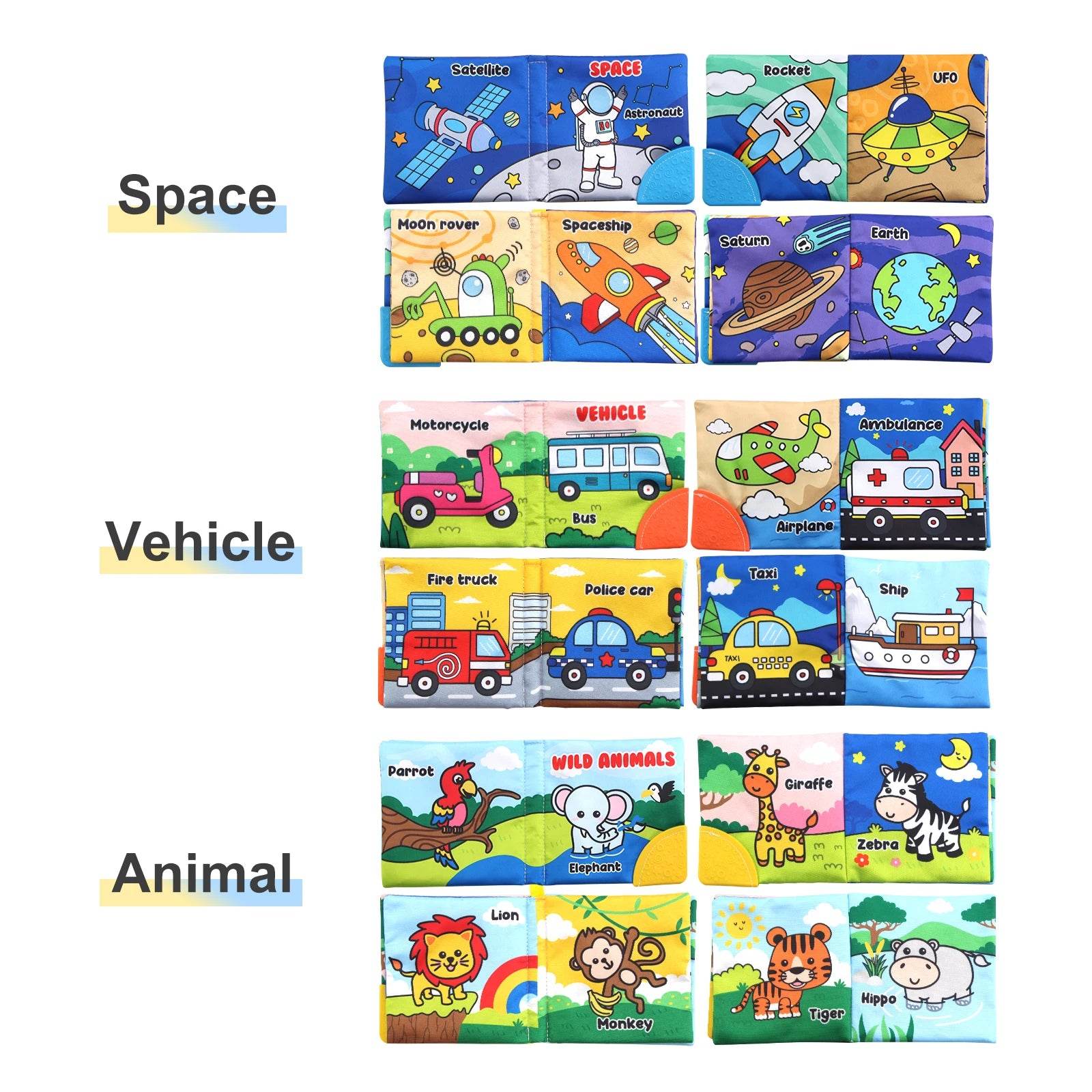 Baby Soft Cloth Books Baby Intelligence Development Learning Book with Teether Rustle Sound