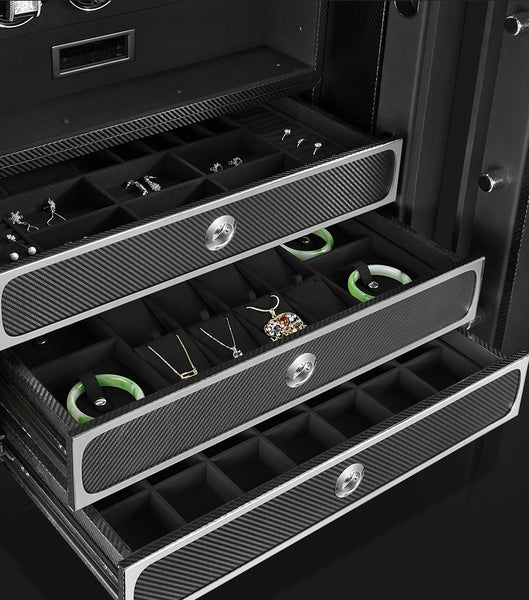 Time Spinners - Titan- Luxury Watch Winder Strongbox - protect your luxury watches & jewelry with Titan - the unrivaled watch winder strongbox. Its LCD touchscreen, anti-theft design, and fingerprint scanner provide maximum security for your most valuable accessories. With Japanese Mabuchi motors and soft velvet cushioning, Titan keeps your watches running like clockwork. Invest in the ultimate security solution for your luxury items and sleep soundly knowing that Titan has you covered.