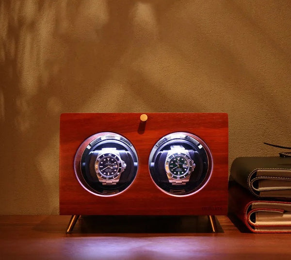 TimeSpinners - Westminster Quartet - 2 slot luxury watch winder in solid wood construction - LED lights