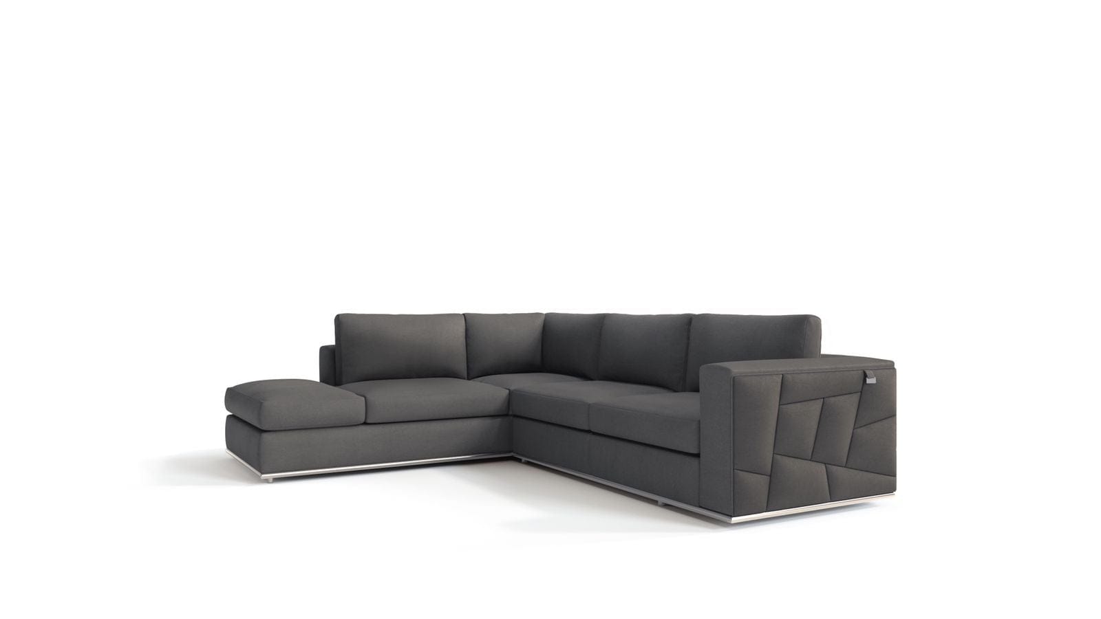 Homeroots Dark Gray Deco Tufted Italian Leather Modular Corner Sectional