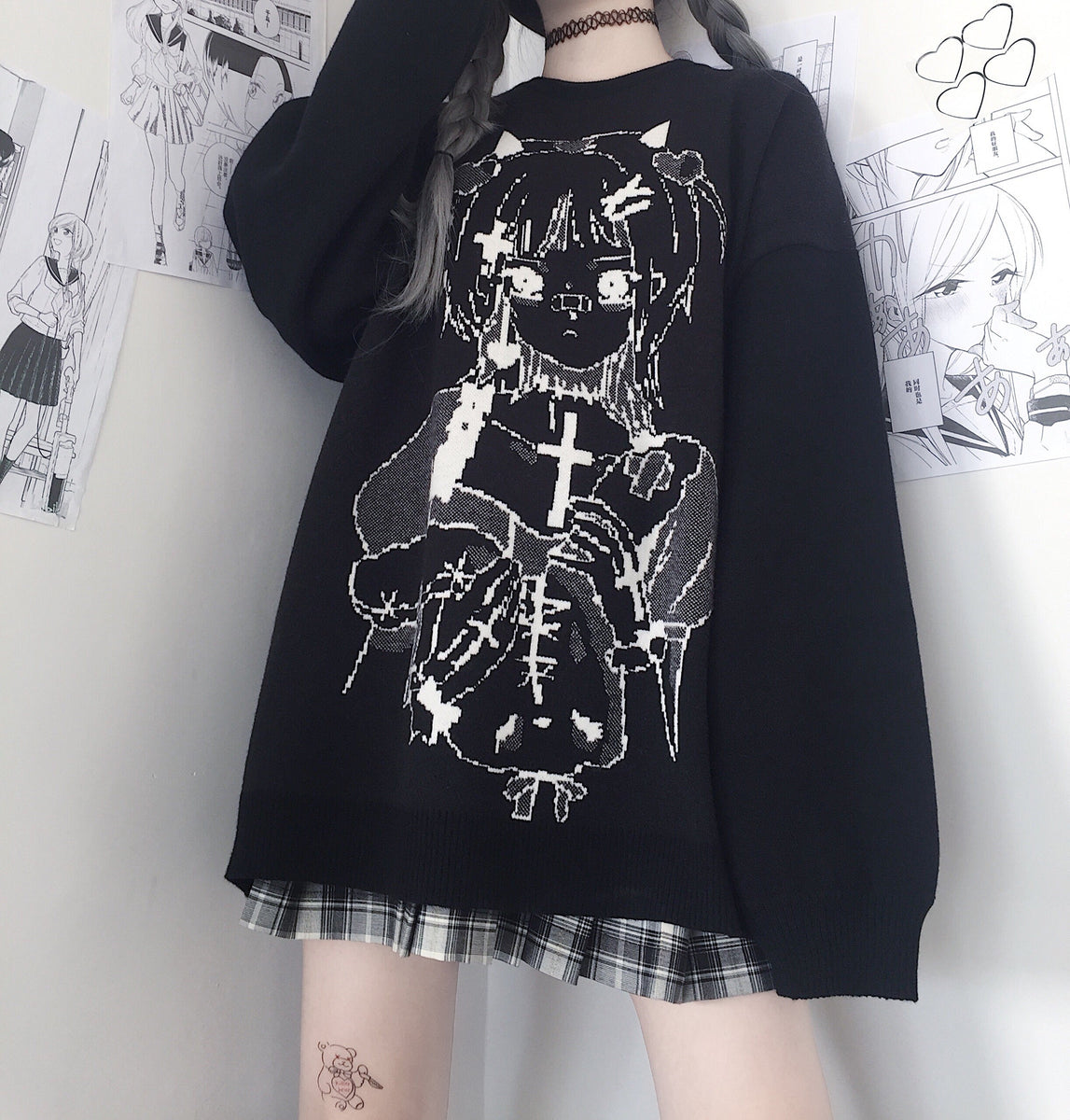 Japanese Harajuku Anime Girl Winter Black White Sweater SD02601 ...