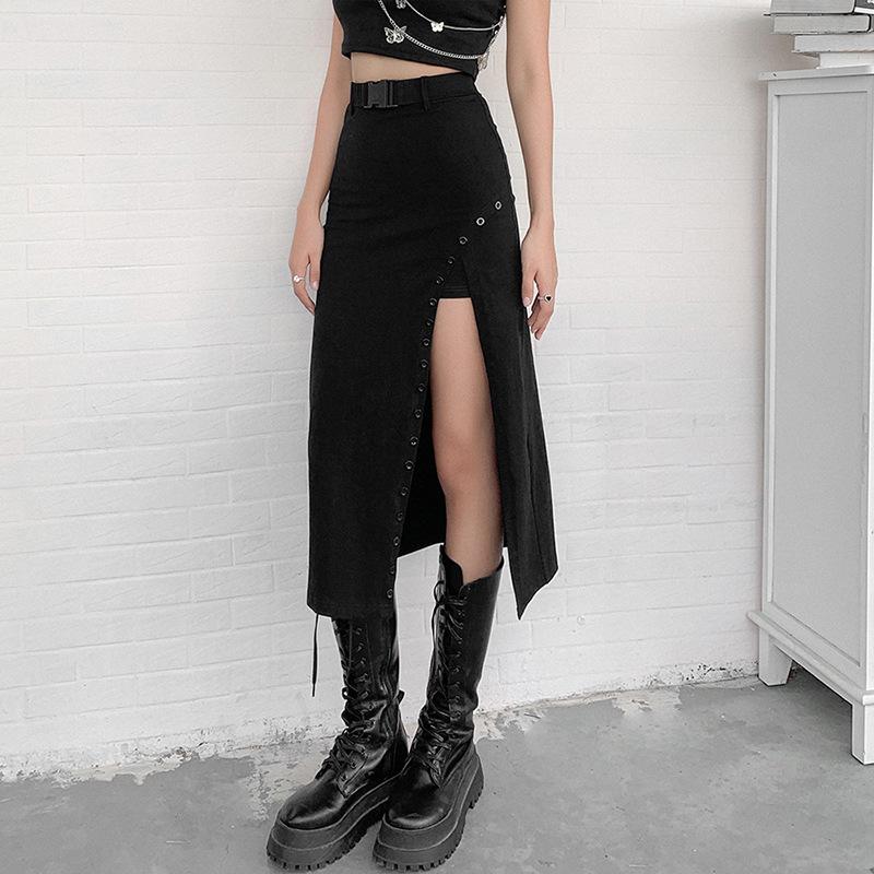 Japanese Harajuku Grunge Black Strap Long Skirt SD02336 – SYNDROME ...