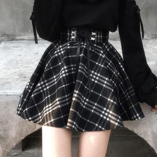 Japanese Summer Gothic Black White Plaid Pleated Skirt SD00652 ...