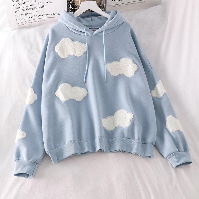 Japanese Winter Cloud Sky Blue White Hoodie SD00886 – SYNDROME - Cute Kawaii Harajuku Street