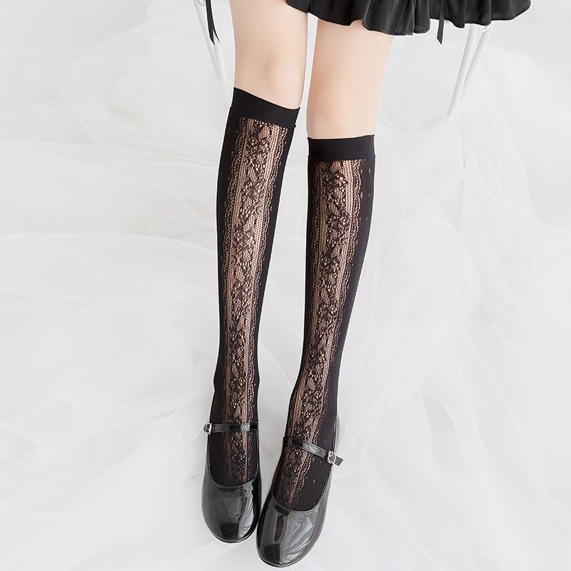 Japanese Black White Cute Lace Knee Socks SD0051