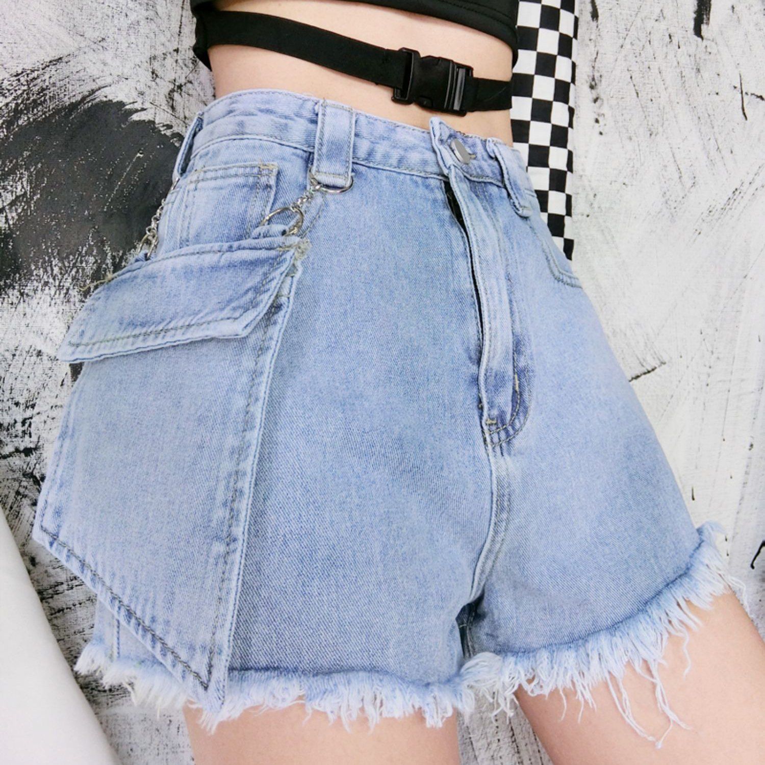 Korean Summer Black Blue Denim Pocket Shorts SD00481 – SYNDROME - Cute ...