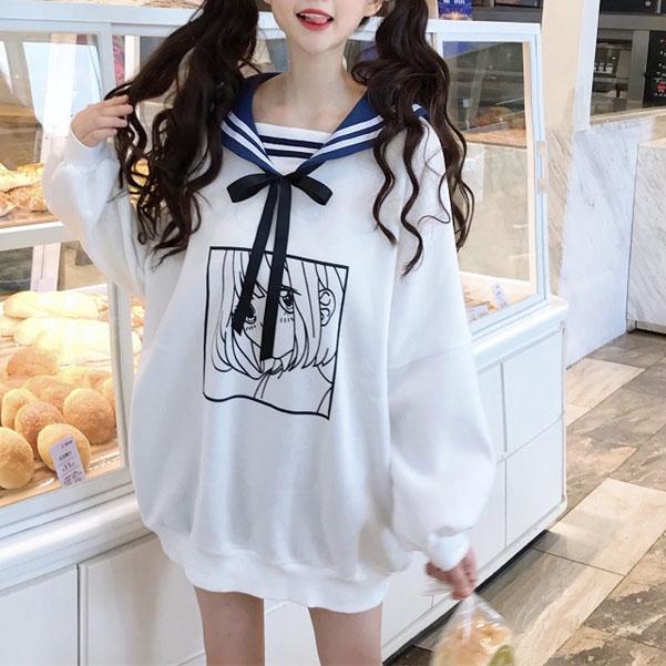 Japanese Anime Sailor School Girl Anime Print Long Sweater