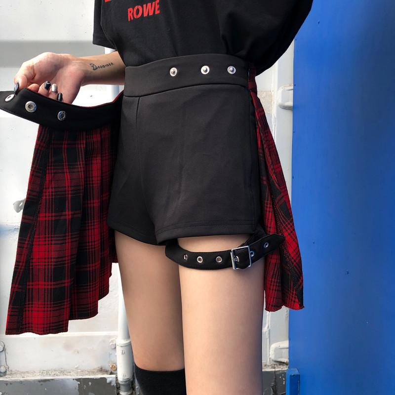 K-Pop Soft Girl Pleated Plaid Open Skirt Shorts SD00783 – SYNDROME