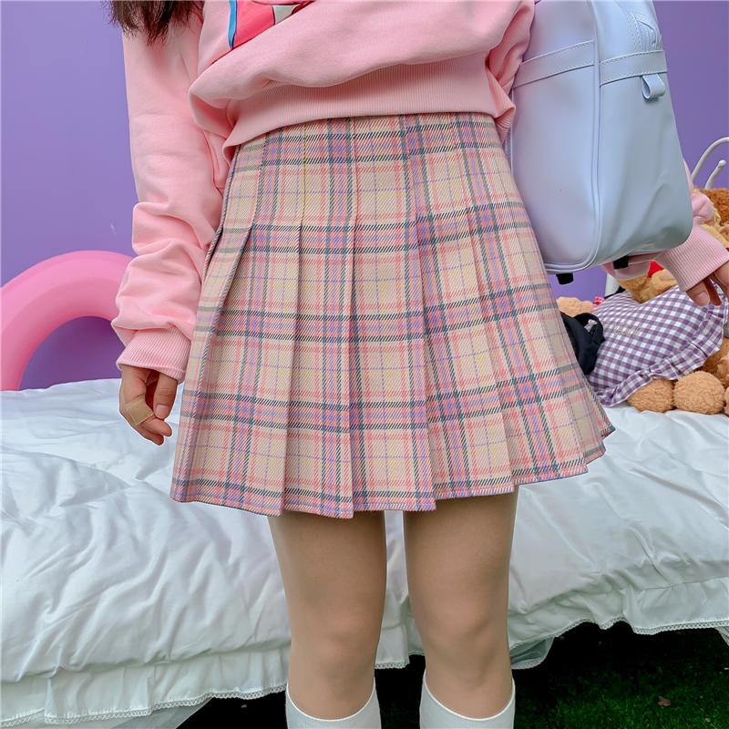 Japanese Harajuku Soft Girl Pleated Colorful Plaid Skirt SD01484 ...