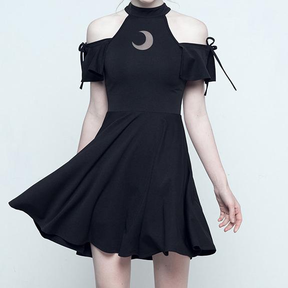 Japanese Harajuku Black Collared Crescent Moon Dress SD01792 – SYNDROME ...