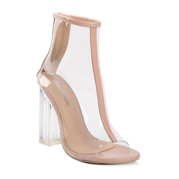 Korean Fashion Transparent Open Toe Chunky High Heel Boots Shoes ...