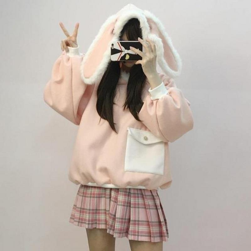 Japanese Pink Fluffy Bunny Ears Hoodie Sweater SD00235 – SYNDROME