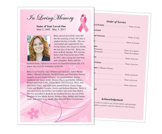 Breast Cancer Ribbon  Pink Cancer Ribbon – Funeral Program-Site Funeral  Programs & Templates