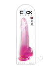 King Cock Clear Dildo with Balls - Clear/Pink - 10in
