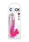 King Cock Clear Dildo with Balls - Clear/Pink - 6in