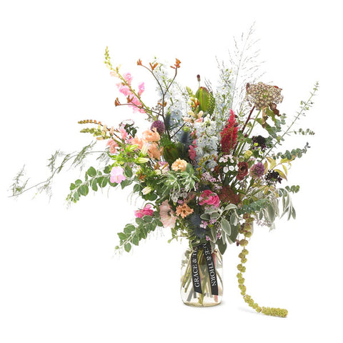 A floral display titled English Country Garden, made from British flowers.