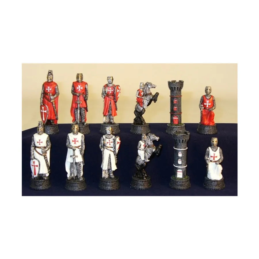 3" Crusades Red-White Resin Men on Black/Red Burl Decoupage Chess Board product image