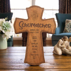 Firefly Wishes Personalized engraved wedding wall cross in cherry wood
