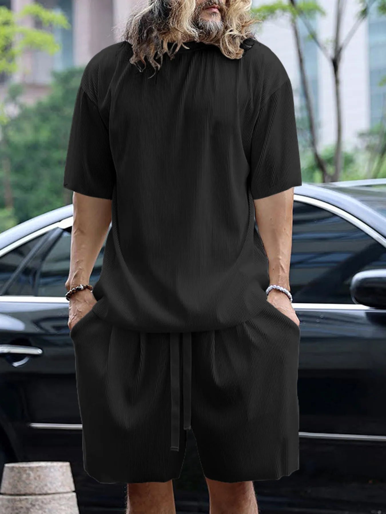 Men's Full Size Round Neck Short Sleeve Top and Shorts Set Plus Size