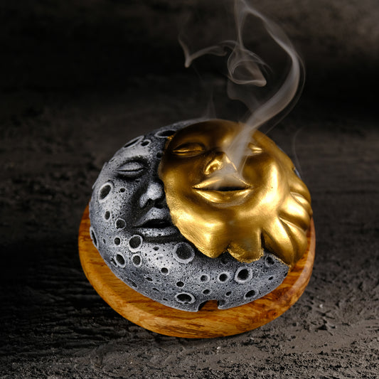 Moon Face Backflow Incense Burner With Palo Santo Cube Incense