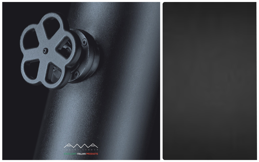 Close up of a matte black finish over marine grade stainless steel by AMA Luxury Shower