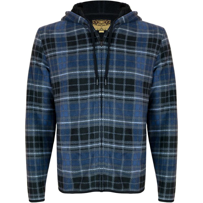 Men's Soft Sherpa Lined Zip Up Two Pocket Long Sleeve Flannel Hoodie