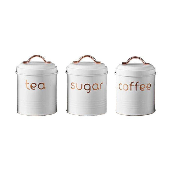 white and chrome tea coffee sugar canisters