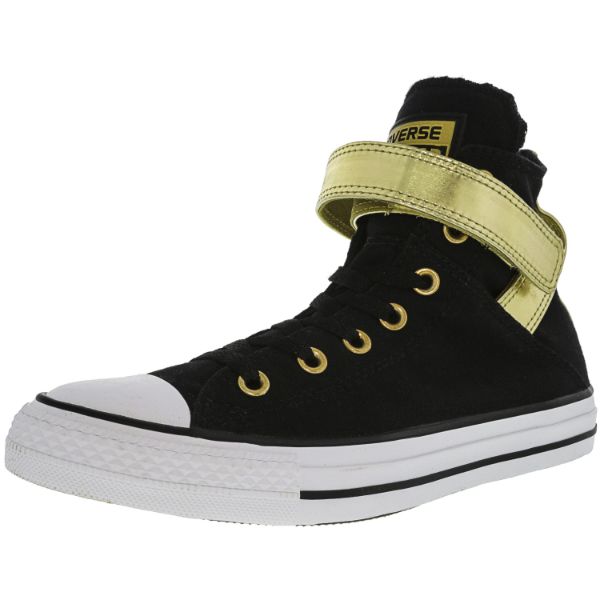 black and gold leather converse