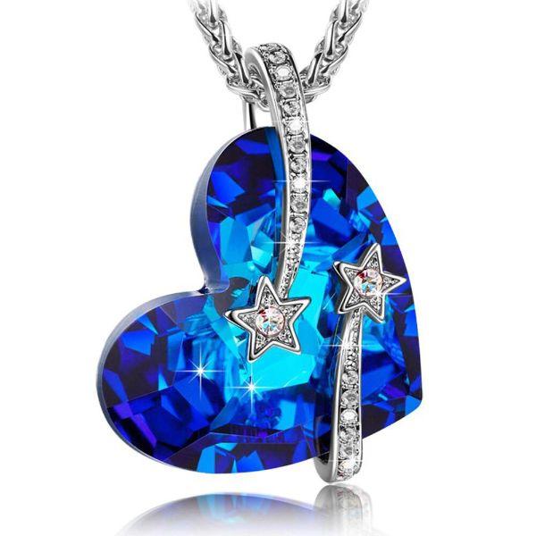 Galaxy Venus Stars Sapphire Blue Swarovski Crystal Heart Necklace 18