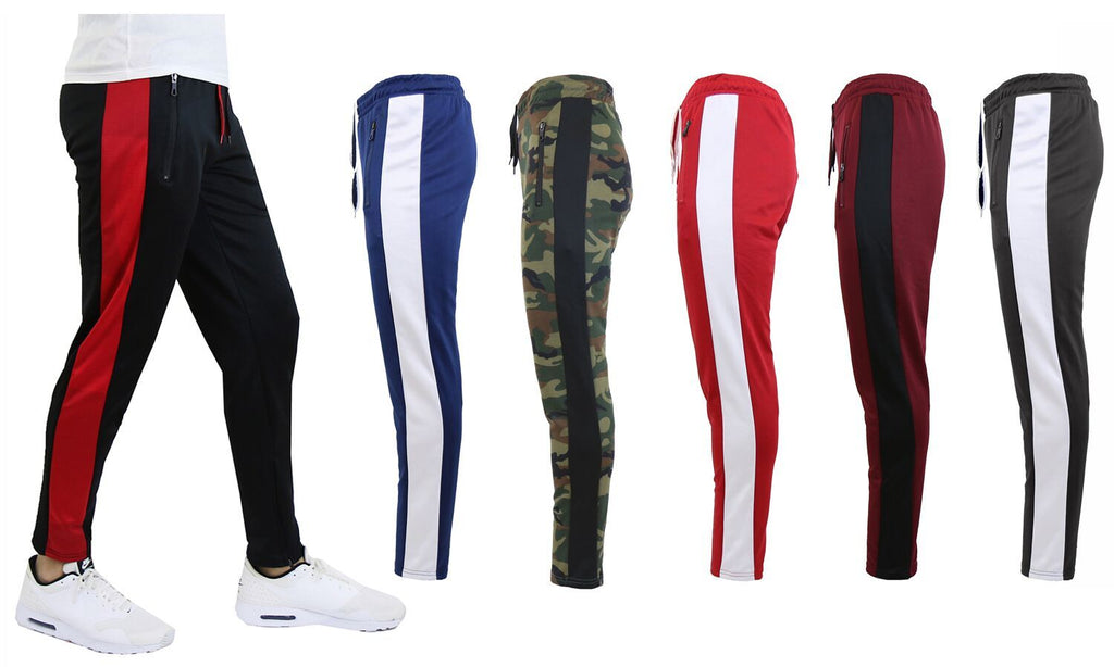 mens black joggers with red stripe