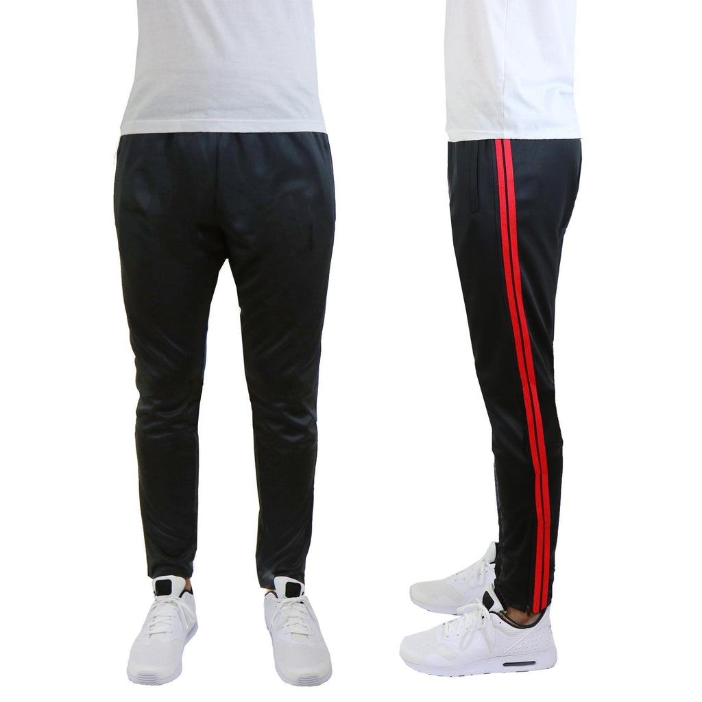 black track pants with red stripe mens