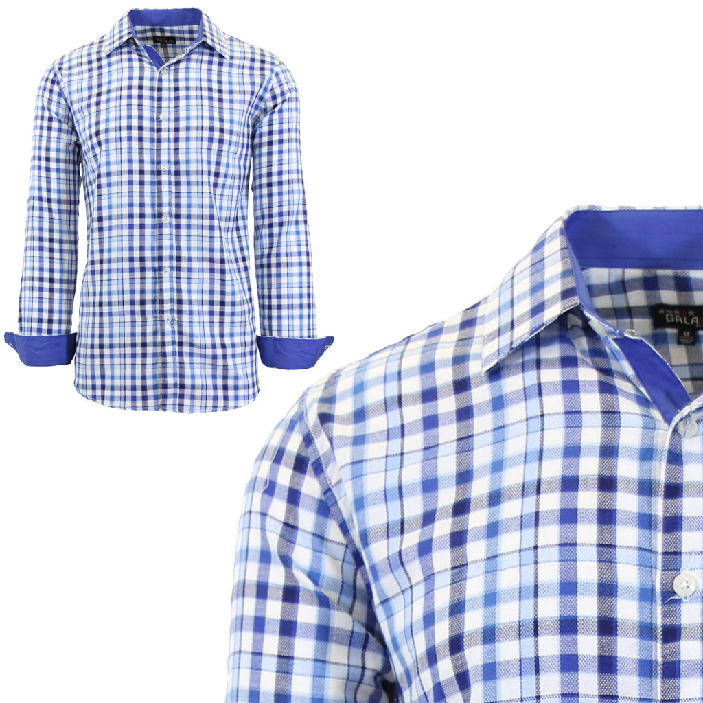 blue and white checkered dress shirt