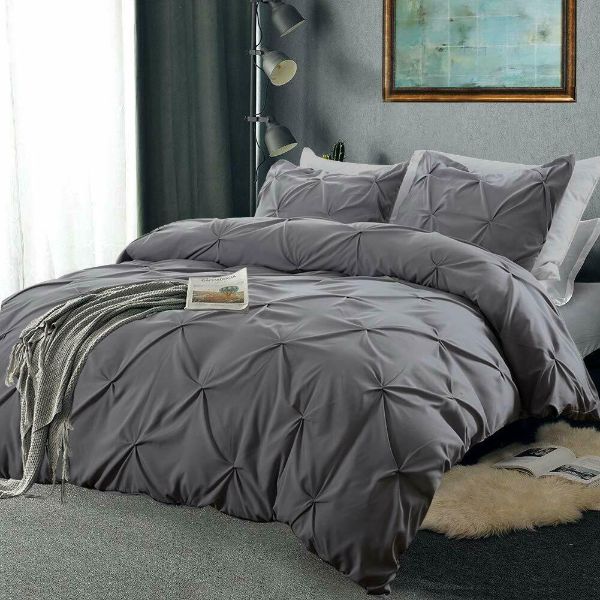 Laura S Lace 3 Piece Pintuck Pinch Pleated Duvet Cover Zipper Closur