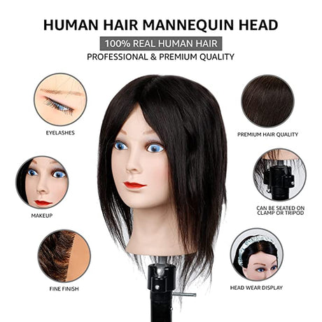 Cosmetology Mannequin Head 100% Human Hair Hairdresser Training