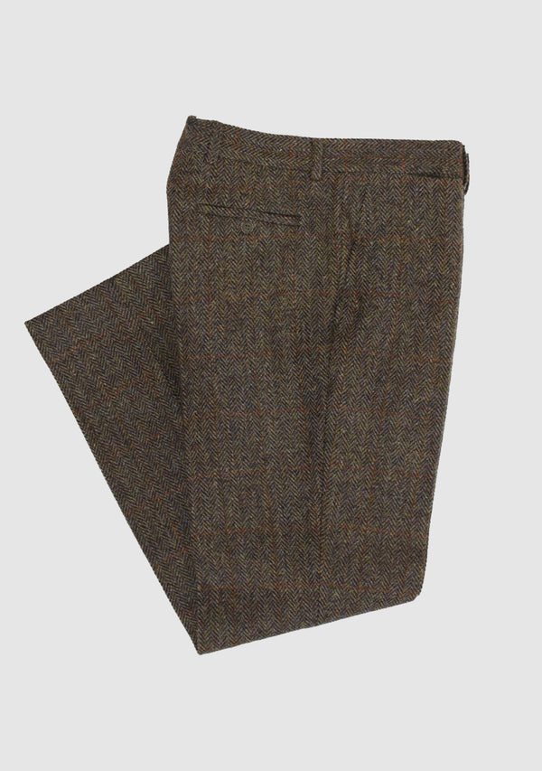 Gibson | Men's Brown Herringbone Slim Trousers | Suit Direct
