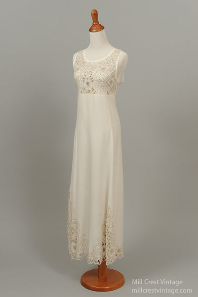 1970 Peach Lace Vintage Wedding Dress