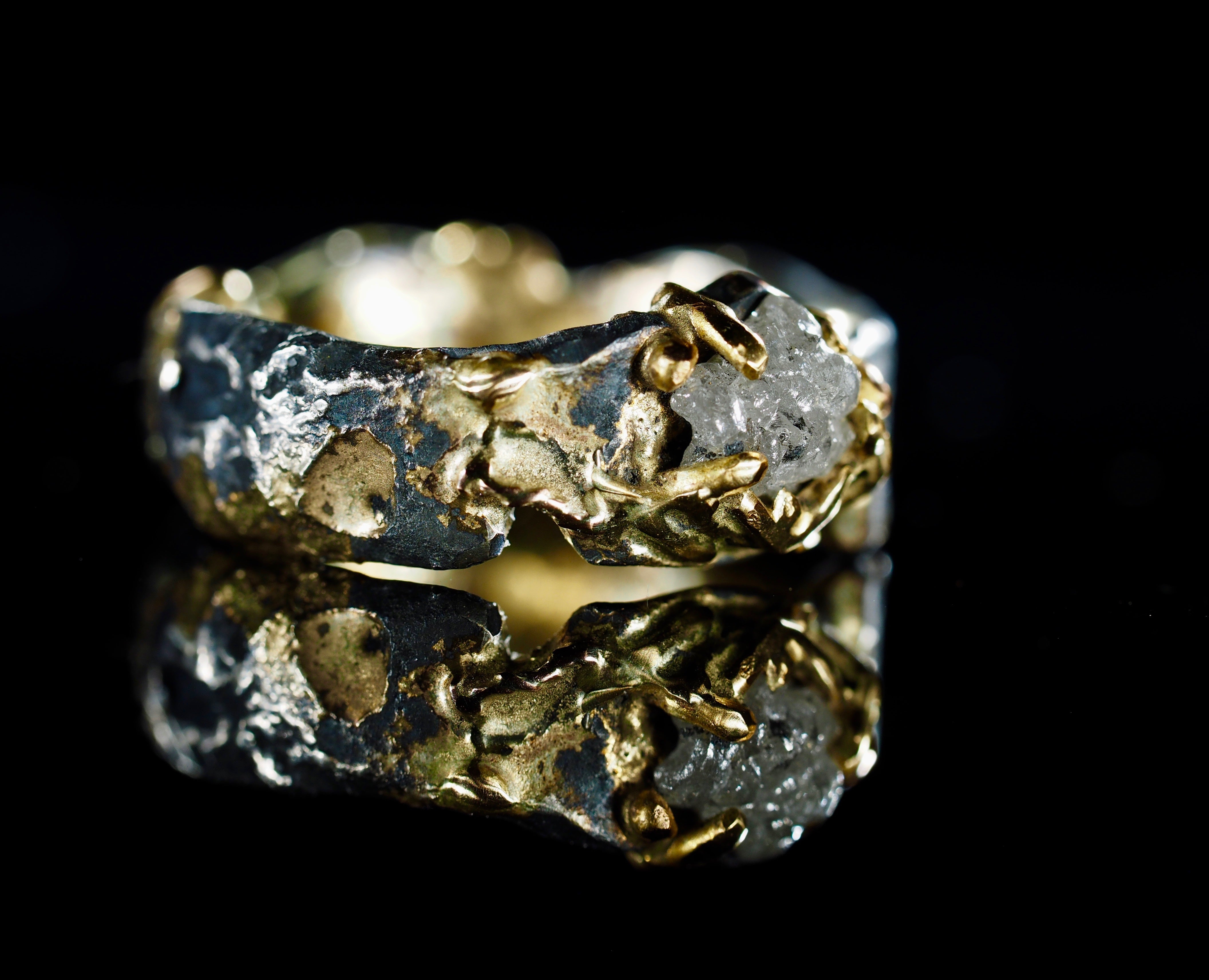 Raw Diamond Wedding Ring With Destroyed Band