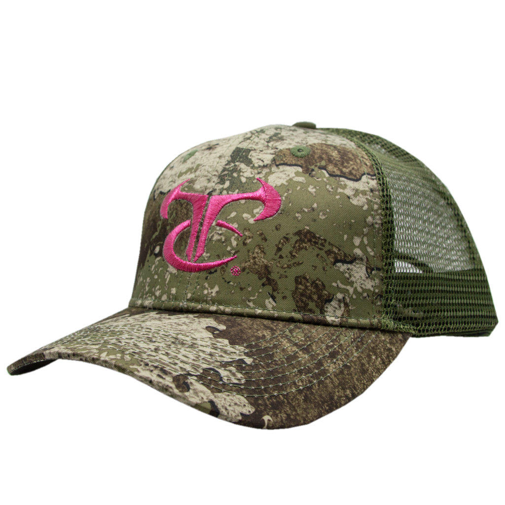 ladies-strata-olive-mesh-cap-with-metallic-pink-logo